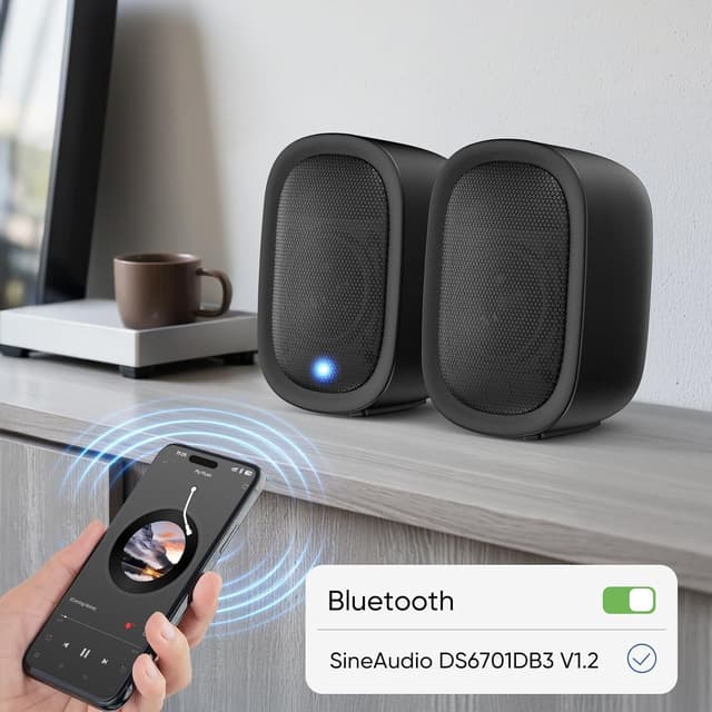 Detalle 2 de Saiyin Active Bluetooth Bookshelf Speakers (40W) with 3-inch woofers and optical/TV-ARC for turntable, PC and TV (pair)