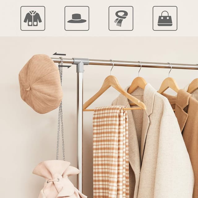 Detalle de SONGMICS Kleiderständer LLR401 mit Rollen, höhenverstellbar von 113 bis 198 cm