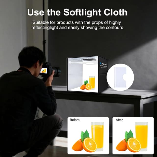 Detalle de PULUZ 30 cm Fotostudio Lichtzelt (Fotobox) mit 112 dimmbaren LED & 6 Hintergründen – für Produktfotos