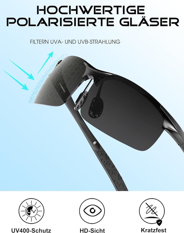 Detalle 2 de ATTCL Herren-Sonnenbrille sportlich polarisiert mit UV-Schutz (Wrap-Around, leichtes Al‑Mg-Gestell)