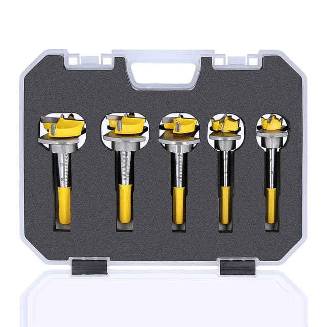 Detalle de Forstner Bits TOUGH MASTER 5-Piece TCT Set (15mm–35mm) with Depth Stop, 2 Hex Keys & Heavy-Duty Case