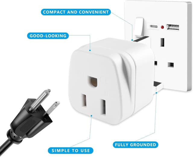 Detalle 2 de XGKEGS US to UK plug adapter 2 pack