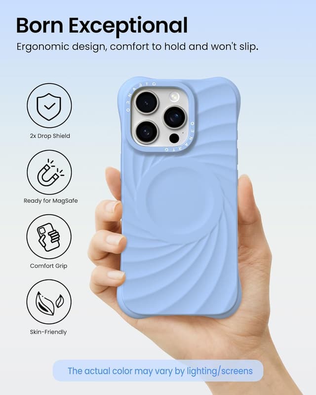 Detalle de ORNARTO Vortuxe iPhone 16 Pro Max Case (6.9") with MagSafe — Sky Whisper Liquid Silicone Cover