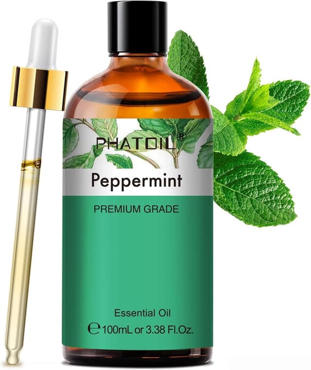 Detalle de PHATOIL Peppermint Essential Oil 100ml – natural & pure premium peppermint oil for aromatherapy, hair, skin and DIY