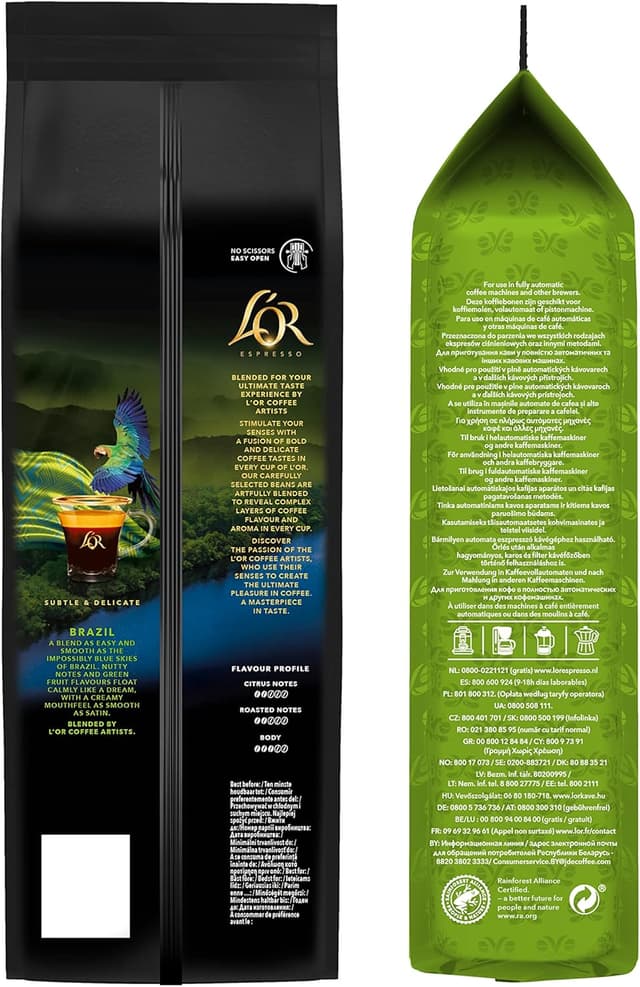 Detalle de L'OR Espresso Brazil Café en Grano 100% Arábica ☕ 4x500g