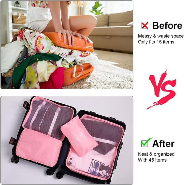 Detalle de OSDUE Organizer Valigia da viaggio con sistema di cubi (9 pezzi) in nylon, set rosa