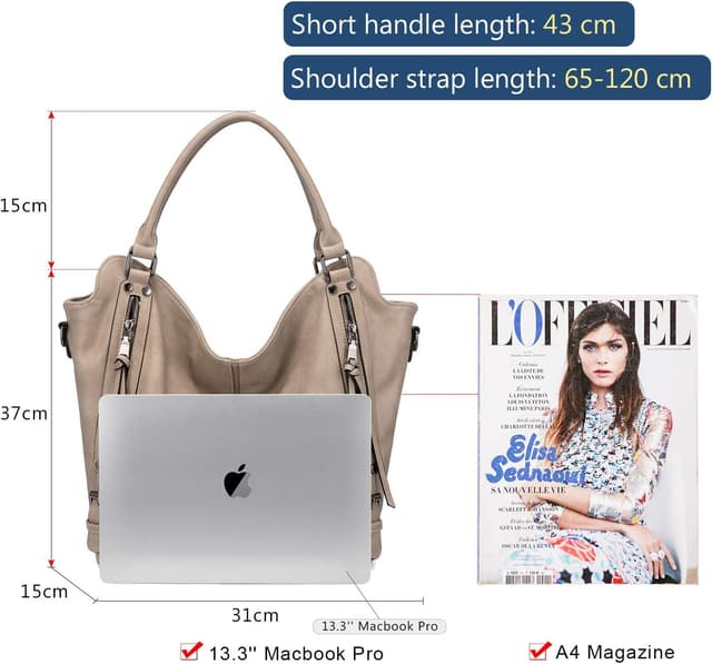 Detalle 2 de Realer Damen Handtaschen Groß Shopper Khaki 2er-Set