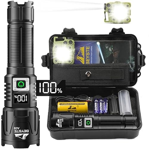 Imagen de BEYSTE Linternas LED Alta Potencia, 1,000,000 Lúmenes Linterna Recargable Potente Largo Alcance, Linterna Tactica Policial, XHQ99.2 Flashlight De Alta Luminosidad Para Emergencia Camping Regalo en OfertitasTOP