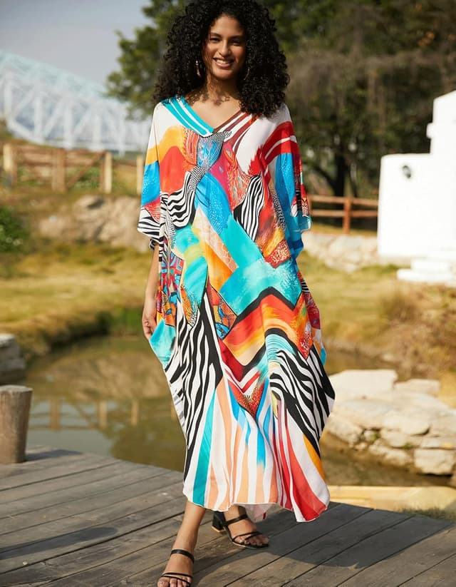 Detalle de NFVNKJ Women’s Plus Size Beach Lounge Kaftan Maxi Dress Swimsuit Cover-Up