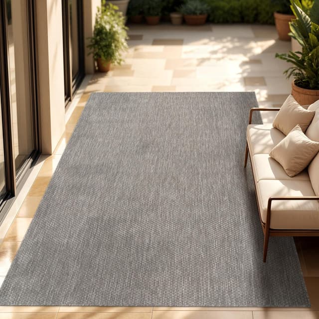 Detalle de Paco Home Outdoor Teppich Flachgewebe in Sisaloptik (meliert, einfarbig) wetterfest – 160 x 220 cm, Grau