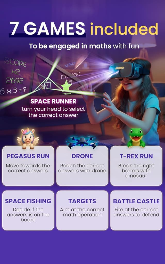 Detalle 2 de Heromask VR Headset + Maths Games (Ages 5–12) — educational virtual reality maths gift