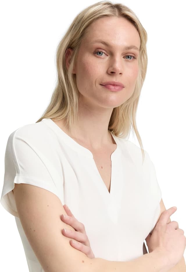 Detalle de TOM TAILOR 1046435 T-Shirt Donna a maniche corte con spacchi laterali