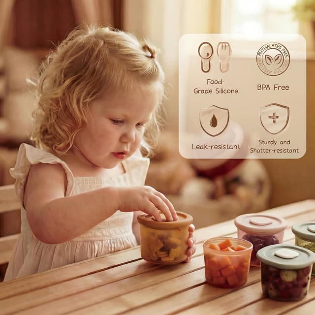 Detalle de Moonkie 6er-Set Babybrei-Einfüll- und Einfrierbehälter aus Silikon (120 ml) – auslaufsicher für Gefrierfach & Mikrowelle