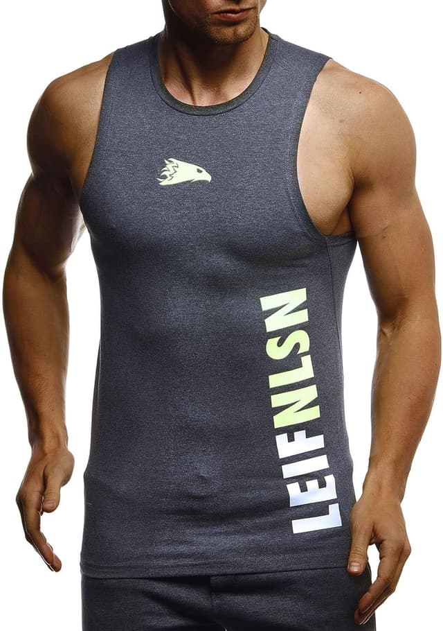 Detalle de Leif Nelson Sport canotta fitness da uomo LN-8283: canotta traspirante con stampa neon