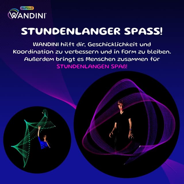 Detalle de Wandini Glow.0 Magic Wand – zusammenklappbares LED-Lichtschwert mit USB-ladbarem Jonglierstab