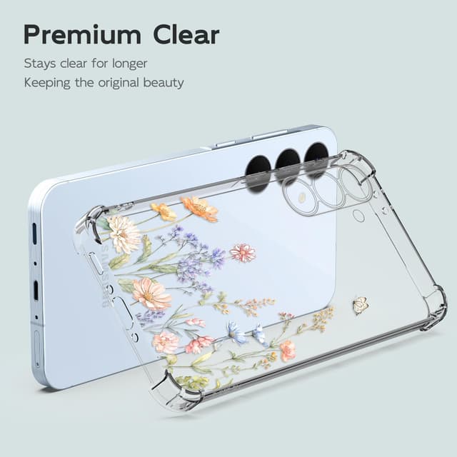 Detalle de Guxira Handyhülle für Samsung Galaxy S25 FE 5G – transparentes Silikon mit Blumen/Schmetterling-Design