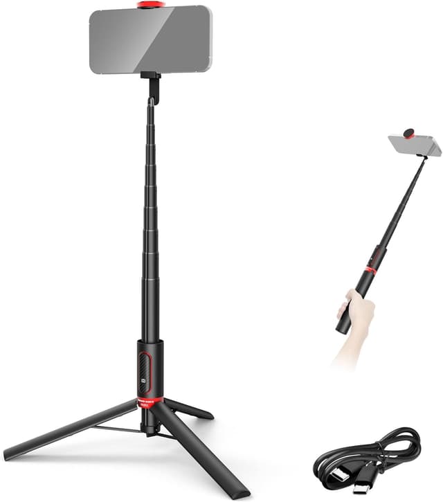 Detalle de NEEWER Basics PA991 adjustable selfie stick tripod with phone holder and rechargeable remote