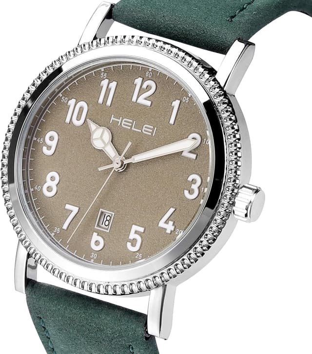 Detalle de JIZZU Herrenuhr mit Echtem Lederarmband, 42 mm Zifferblatt und Datumsanzeige