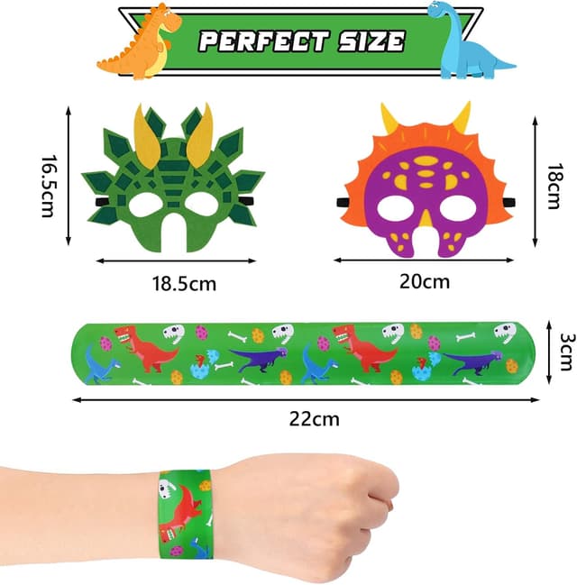 Detalle de AOMIG Maschere Bambini Feste dinosauro: set da 9 pezzi in feltro con bracciali per Halloween, carnevale e cosplay