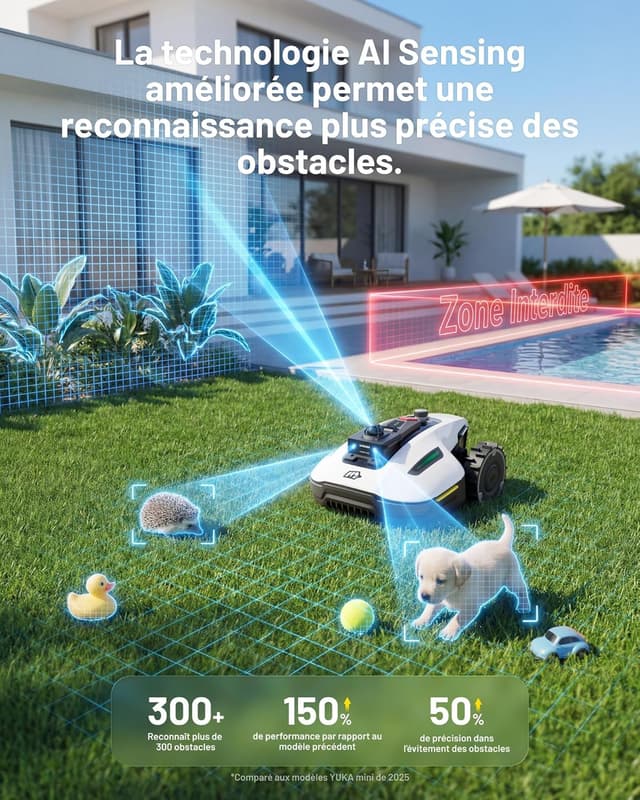 Detalle 2 de Mammotion YUKA Mini 2 1000 : robot tondeuse sans fil à LiDAR 360° et IA, jusqu’à 1000 m²
