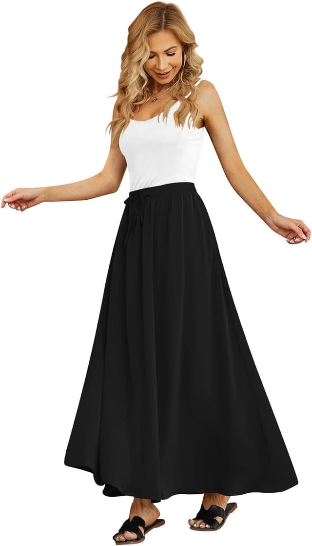 Detalle de Yincro Women’s Flowy Maxi Skirt with Pockets (Pleated, High-Waisted, Chiffon)