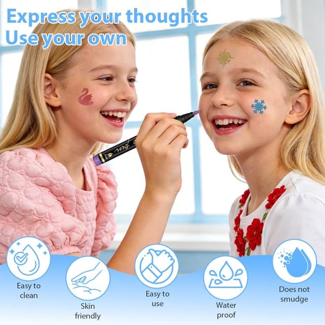 Detalle 2 de AYBUY Set di penne per tatuaggi temporanei con stencil (10 penne, 162 modelli) per Natale, Carnevale e Halloween