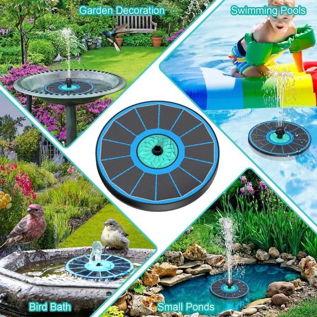 Detalle de Solar Fountain SZMP Glass Bird Bath Fountains 3.5W with 7 Nozzles & Anti-Drift Fixers (Blue)