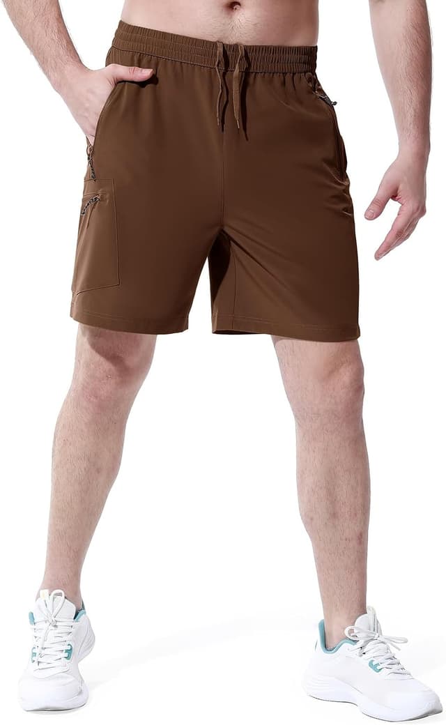Detalle 2 de Rdruko Herren Sport-Shorts: kurze Stretch-Wanderhose mit 4 Reißverschlusstaschen