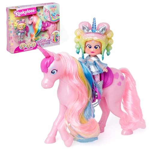 Detalle de KOOKYLOOS Rainbow Unicorn unicornio con pelo real y muñeca Iris