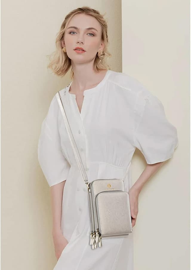 Detalle de SENDEFN women’s crossbody phone bag in genuine leather – small multi-compartment purse with adjustable strap