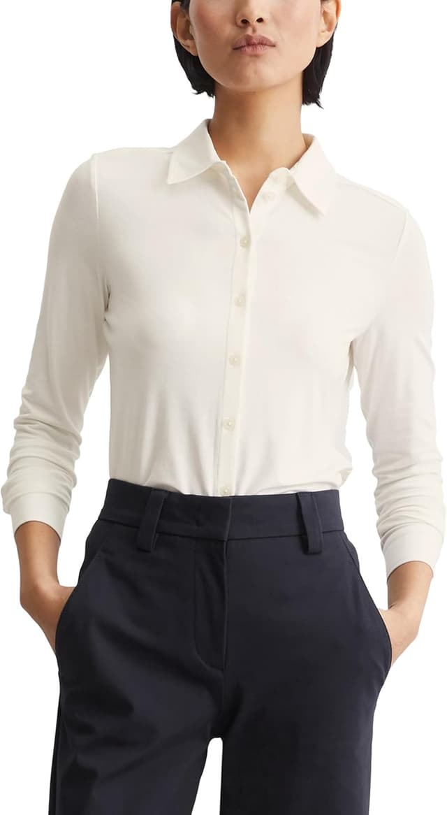 Detalle de Marc O’Polo Damen Jerseybluse mit Stretch-Anteil und Spitzkragen (Regular Fit)