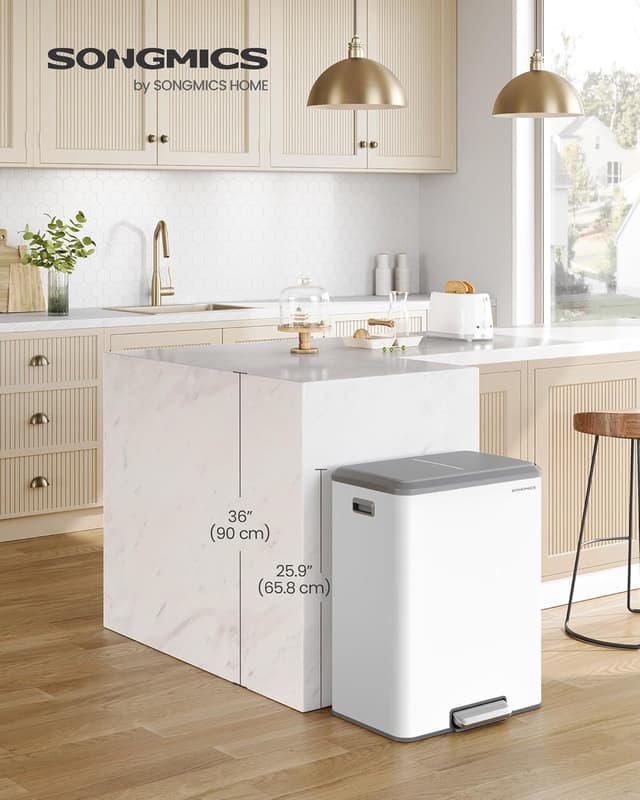 Detalle 2 de SONGMICS Kitchen Bin (LTB556W02) – Double 2 x 30 L stainless steel recycling bin with soft-close lids