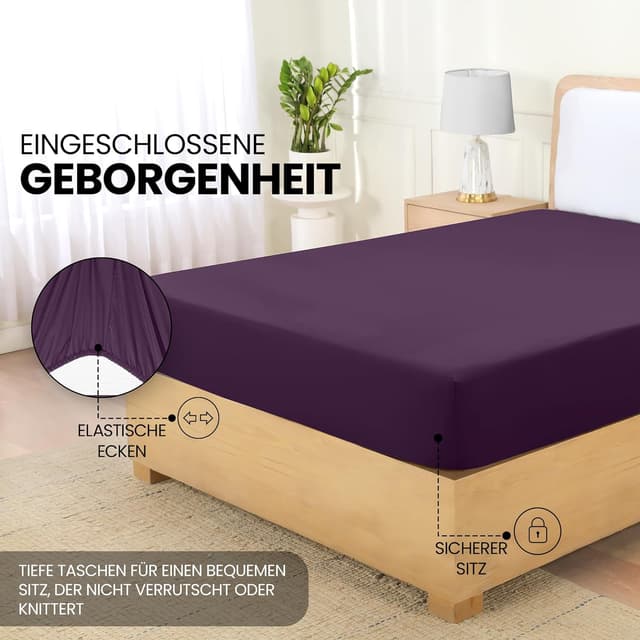 Detalle 2 de Utopia Bedding Spannbettlaken 140x200 cm in Lila – Gebürstete Polyester-Mikrofaser mit 35 cm Taschen tiefe