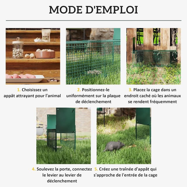 Detalle 2 de PawHut piège vivant à double entrée 60 x 18 x 20 cm pour martres, rats et souris