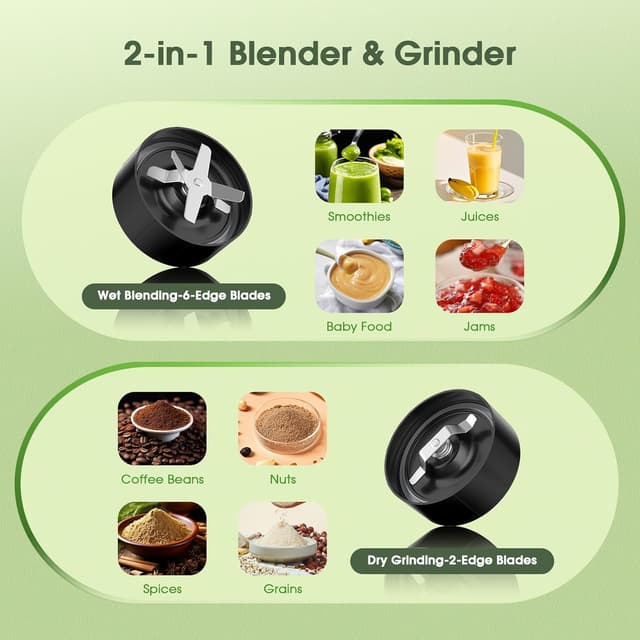 Detalle 2 de Smoothie Blender 25,000 RPM Portable Blender Kit with 3 Personal Cups and Grinder Attachment