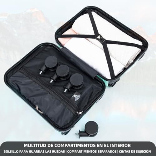 Detalle de RAYKONG Maleta de cabina ABS 40x30x20 (24L) con ruedas desmontables – color menta