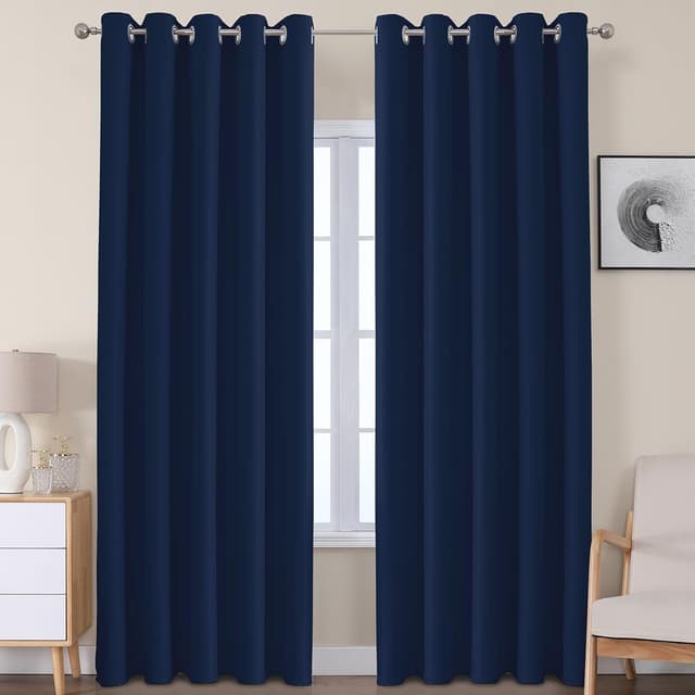 Detalle de VEHEDE Blackout Thermal Curtains (Navy) — 2 Panels, 66 Inch Width x 90 Inch Drop, Eyelet Top