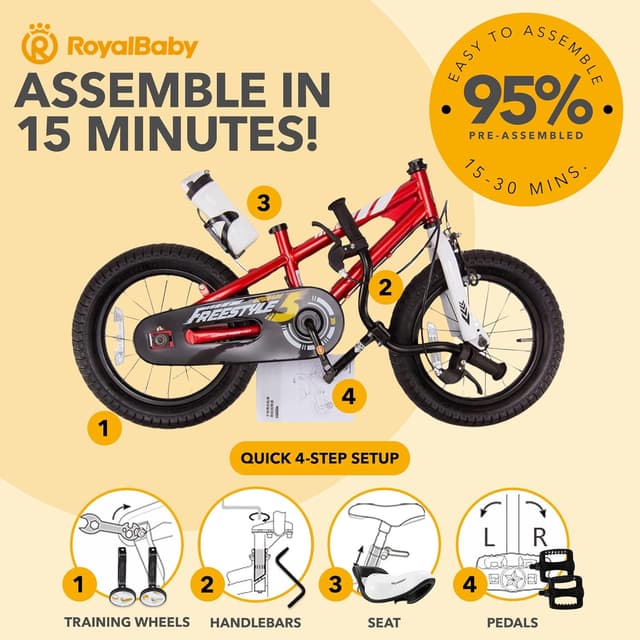 Detalle 2 de RoyalBaby Kids Freestyle Bike with Dual Handbrake (12/14/16/18/20 Inch) for Beginners, Ages 3–10