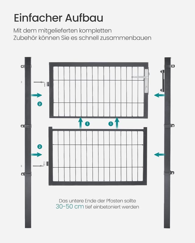 Thumbnail 6 de Gartentor SONGMICS GGD210GZ01, abschließbar, verzinkter Stahl, grau – 106 x 100 cm
