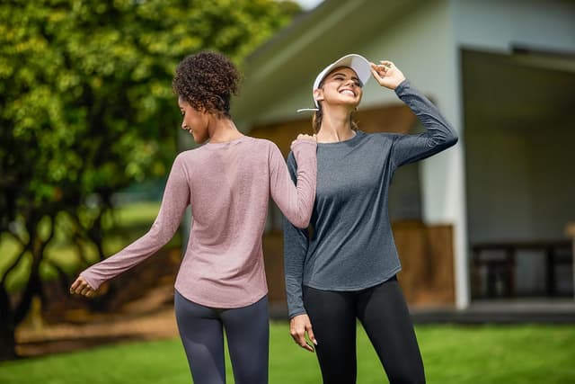 Detalle de Gyabnw Damen Langarm-Sportshirt (Funktionsshirt) mit Rundhalsausschnitt – für Fitness, Laufen & Wandern