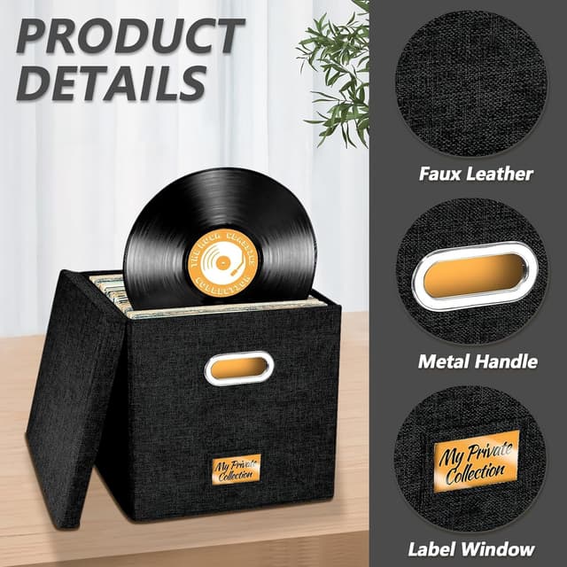 Thumbnail 1 de Aolawco 12-inch Vinyl Record Storage Box (folding, up to 100+ records) – Black