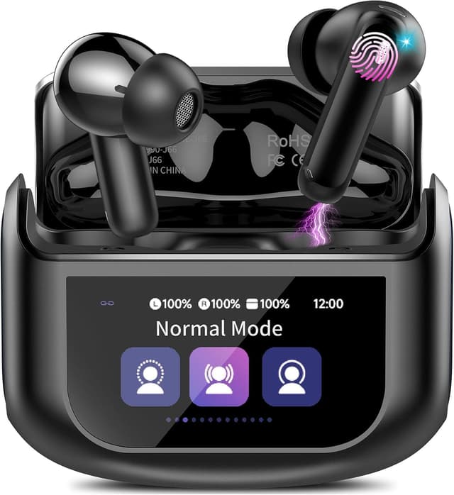 Detalle de Thunelec Cuffie Bluetooth true wireless con ANC/ENC e custodia con touch screen LED a colori (fino a 48 ore)