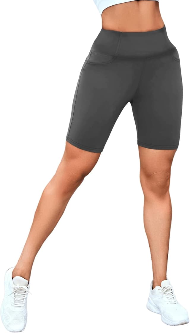 Detalle de VOOVEEYA 5"/8" High-Waisted Yoga Biker Shorts with Pockets for Women