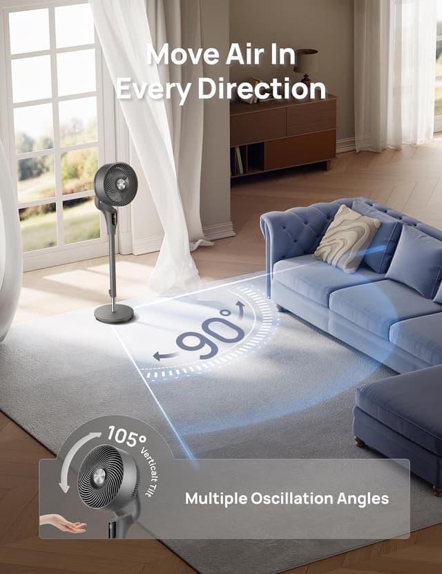 Detalle de DREO 20dB Silent Standing Fan (42") with Remote, 8 Speeds, 8H Timer & Oscillation for Bedroom