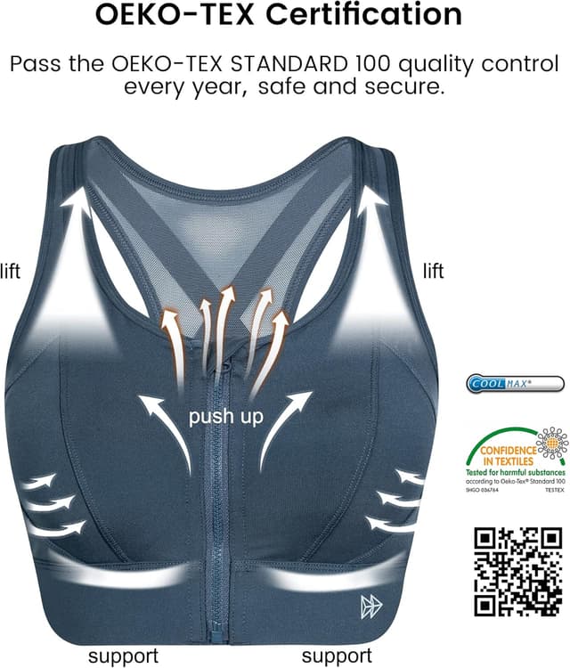 Detalle de Yvette High Impact Zip-Front Mesh Racerback Sports Bra (High Support) for Women