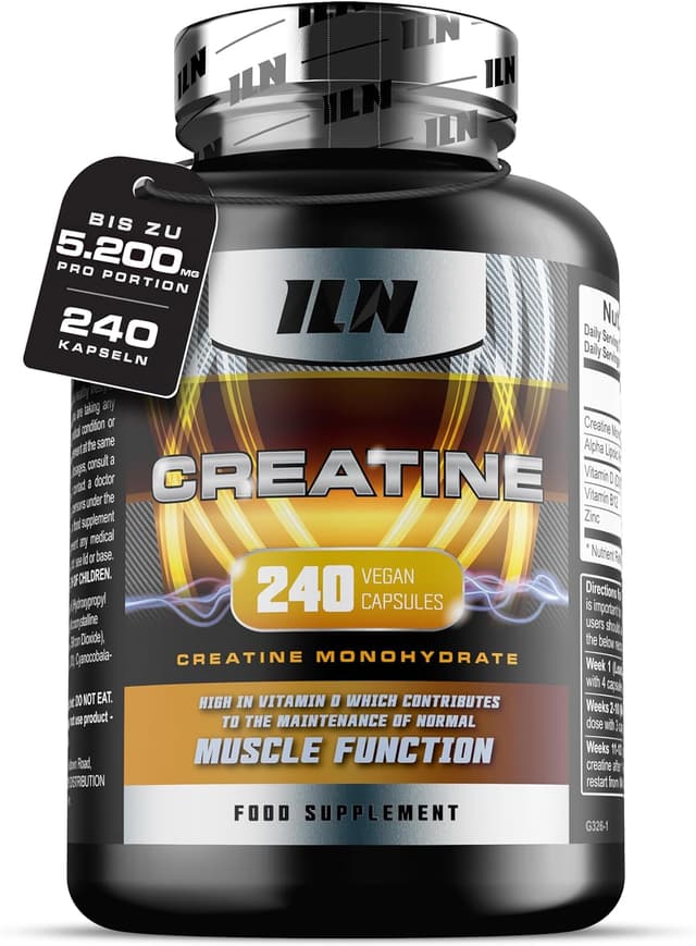 Detalle de ILN Creatin Kapseln – 5.200 mg Kreatinmonohydrat pro Tag, 240 vegane Kapseln