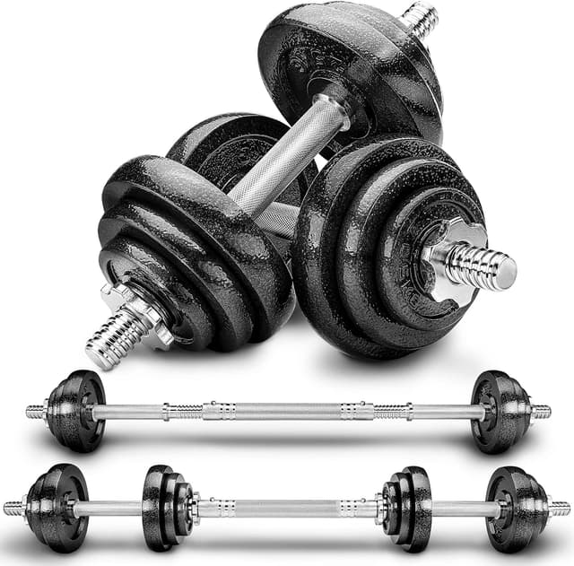 Detalle de RE:SPORT 2-in-1 Hantelset 15–60 kg (Gusseisen) – Kurzhantel & Langhantel mit Verbindungsrohr