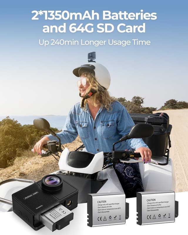 Detalle de TIMNUT 4K 60FPS Action Cam subacquea fino a 40 m con Wi‑Fi, telecomando e scheda SD da 64 GB