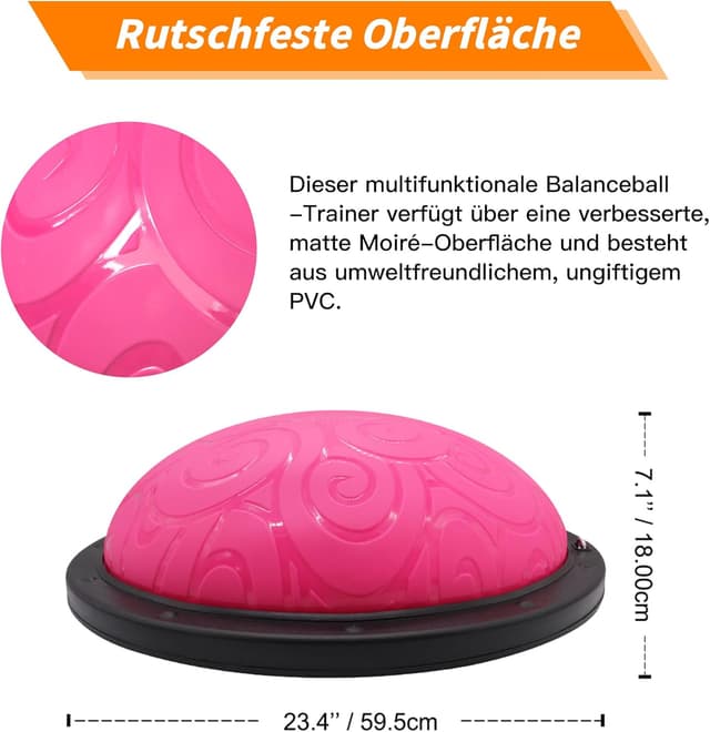 Detalle de Ativafit Half Balance Trainer Ball (ca. 60 x 18,1 cm) bis 300 kg – Balance- und Gymnastikball mit Expander & Pumpe