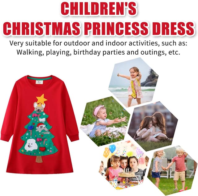 Thumbnail 6 de Kfnire Mädchen Langarm-Jersey Kleid aus Baumwolle (A-Linie) mit Einhorn-Motiv